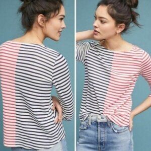 NEW Anthropologie Pure Good Top Boat Neck Red White Blue Size SP Small Petite
